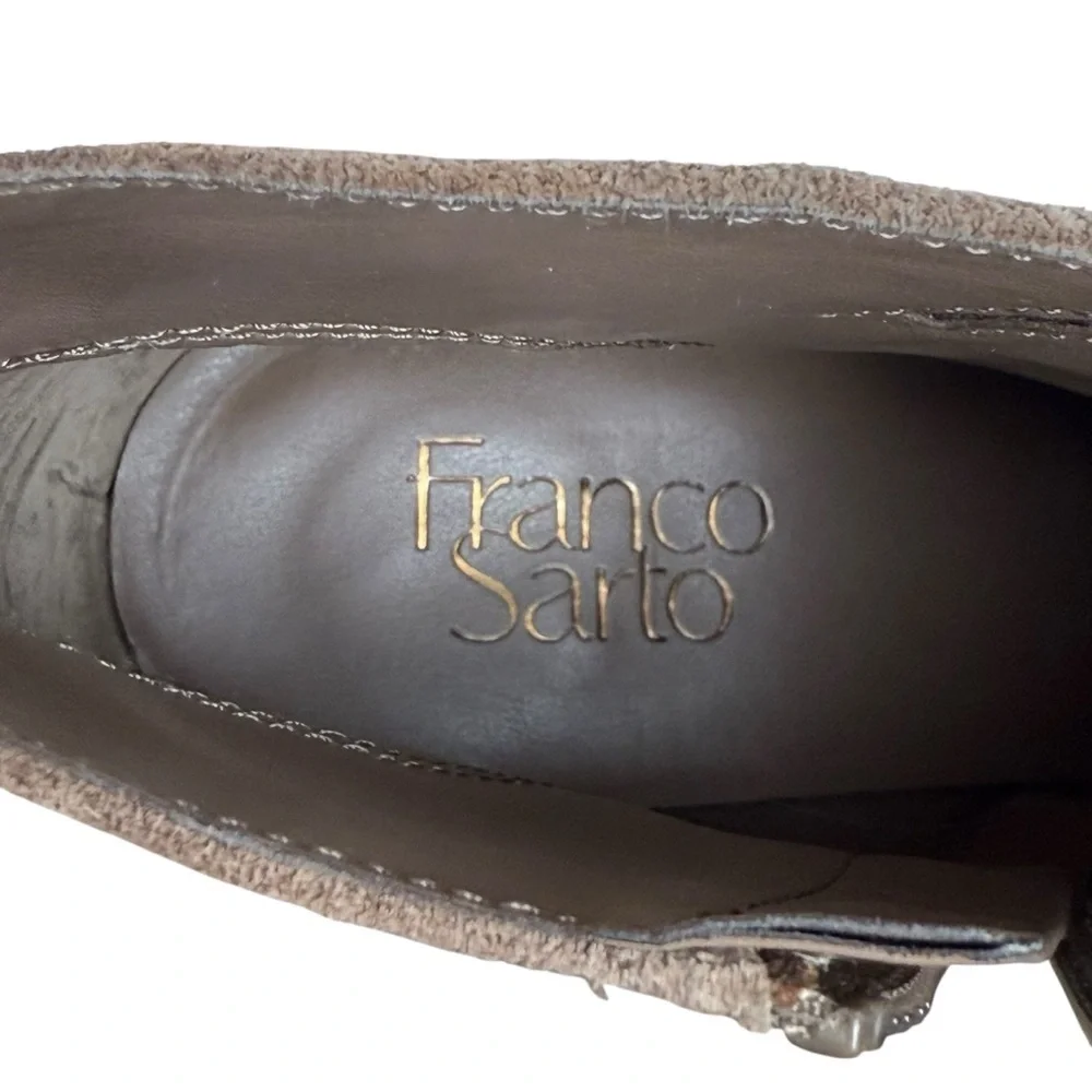 Franco Sarto Domino Suede Block Heel Tan Ankle Boots – Women’s Size 11M